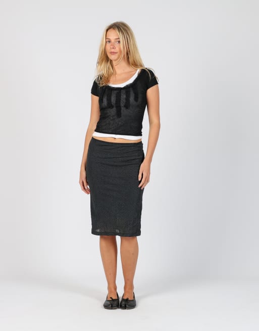 Vintage PHARD XS woven midi skirt in black