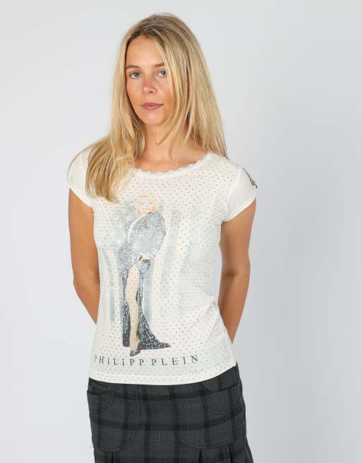 Vintage Philipp Plein S baby tee in ivory