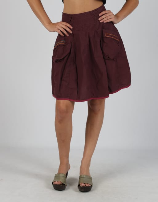 Vintage PianuraStudio M woven mini skirt in burgundy red, 3 of 4