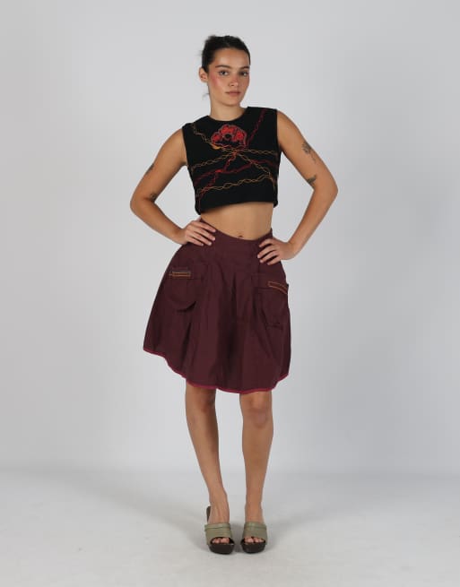 Vintage PianuraStudio M woven mini skirt in burgundy red, 4 of 4