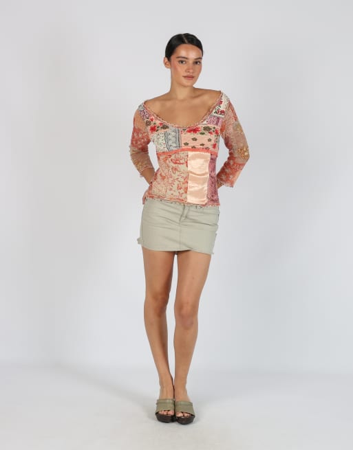 Vintage Piaza Italia S denim mini skirt in beige, 1 of 4