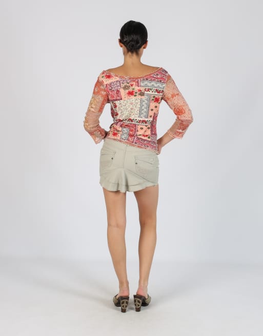 Vintage Piaza Italia S denim mini skirt in beige, 3 of 4
