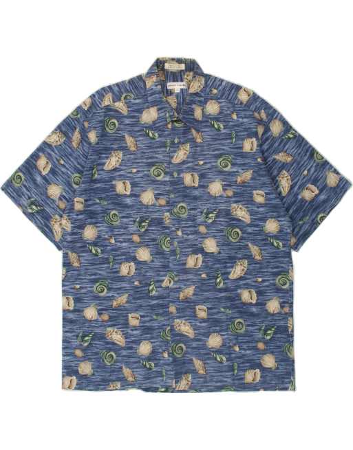 Vintage Pierre Cardin Size L Abstract Pattern Short Sleeve Shirt in Blue