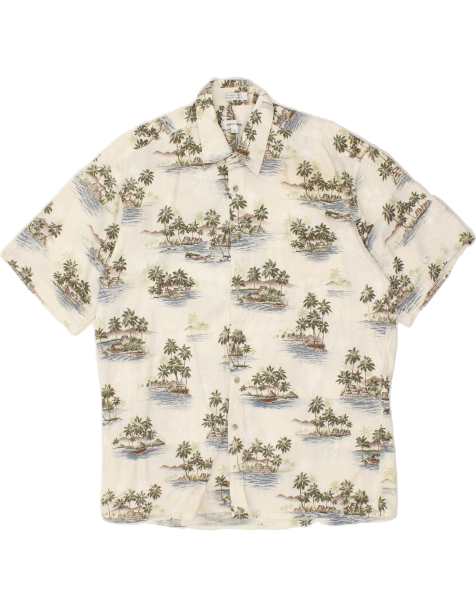 Vintage Pierre Cardin Size L Floral Hawaiian Short Sleeve Shirt in Off White - view 1