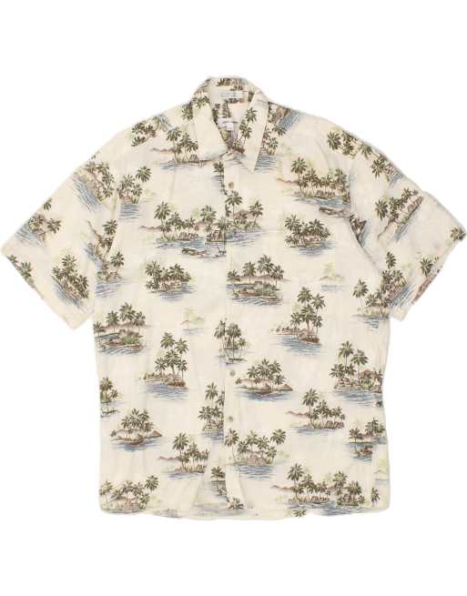 Vintage Pierre Cardin Size L Floral Hawaiian Short Sleeve Shirt in Off White