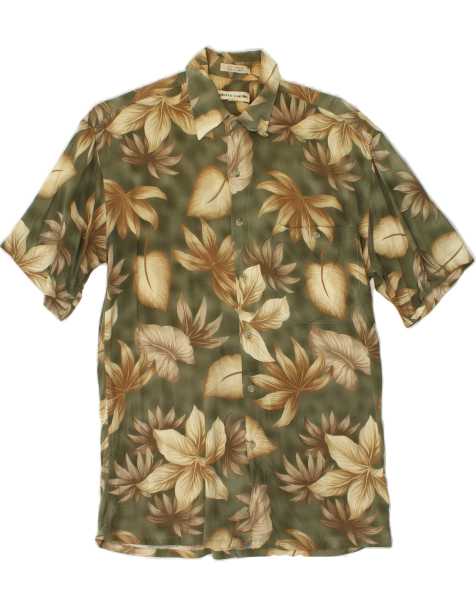 Vintage Pierre Cardin Size S Floral Short Sleeve Shirt in Green - view 1