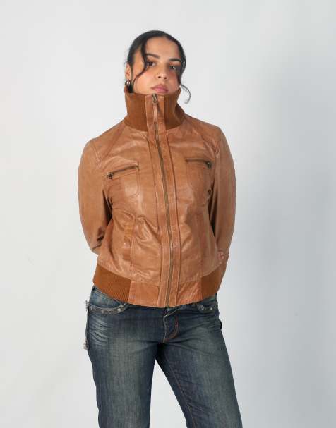 Vintage Pimkie L leather jacket in tan - view 1