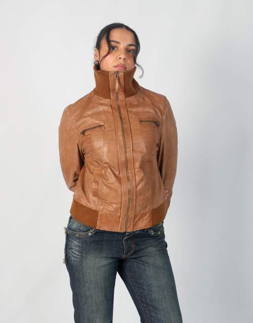 Vintage Pimkie L leather jacket in tan
