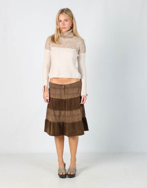 Vintage Pimkie M woven midi skirt in brown
