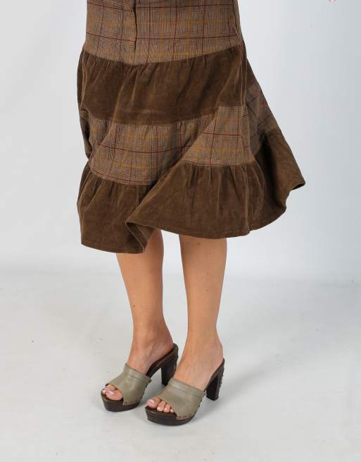 Vintage Pimkie M woven midi skirt in brown, 2 of 4