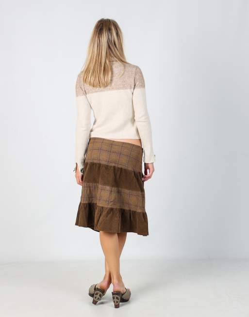 Vintage Pimkie M woven midi skirt in brown, 3 of 4