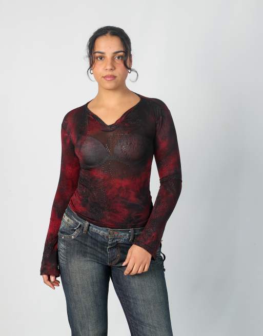 Vintage Pimkie S long sleeve top in burgundy red