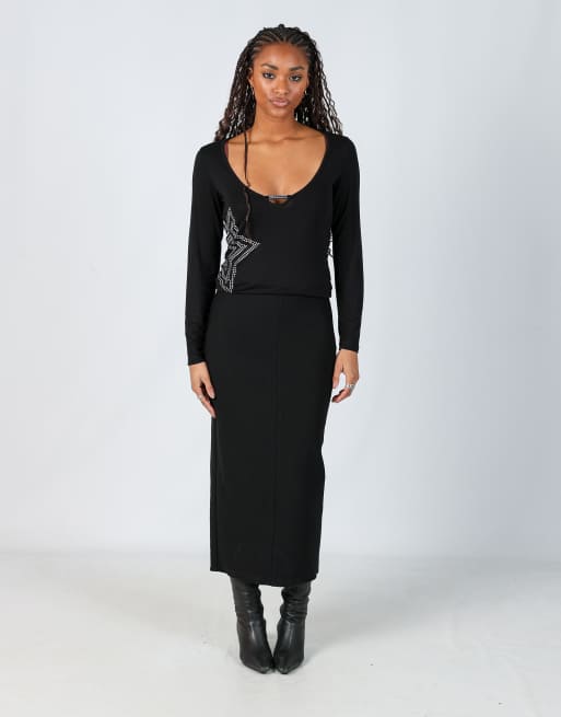 Vintage Pimkie XS woven midi skirt in black