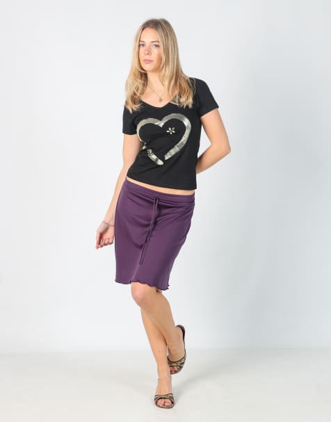 Vintage Pimkie XS woven midi skirt in purple - view 1