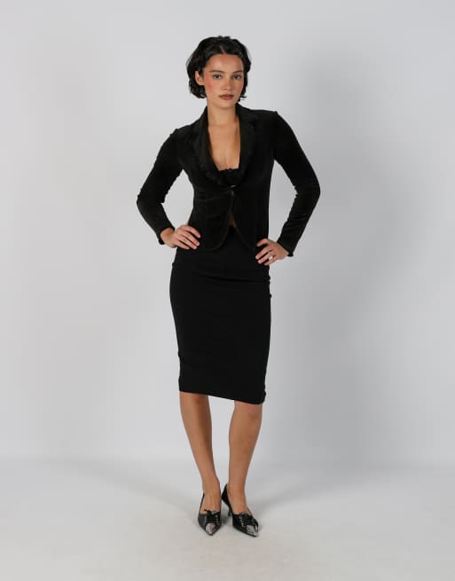Vintage Pinko 4 woven midi skirt in black, 1 of 4