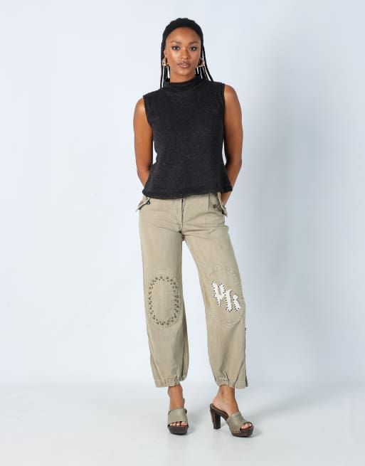 Vintage Pinko 8 cargo pants in beige