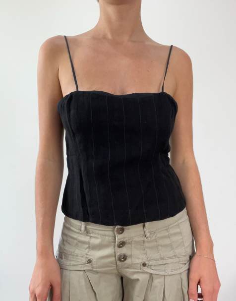 Vintage pinstripe structured cami in black - view 1