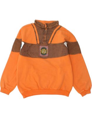 Vintage Pit Stop Size L Colourblock Graphic Zip Neck Sweatshirt Jumper in Orange