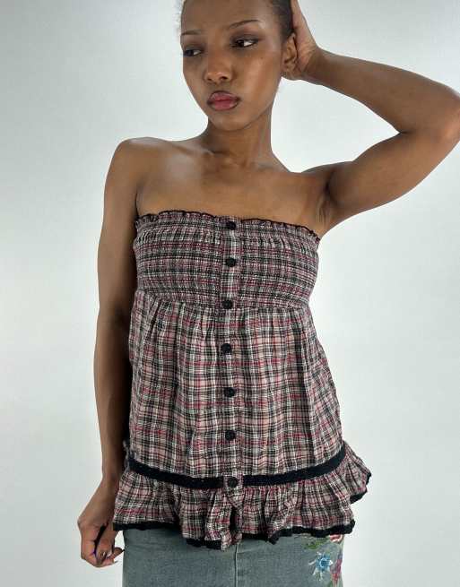 Vintage plaid bandeau in brown