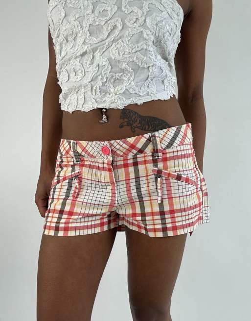 Vintage plaid mini shorts in orange
