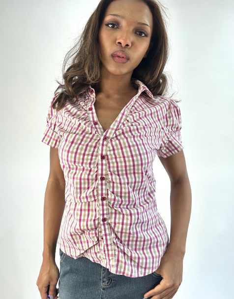 Vintage plaid top in pink - view 1