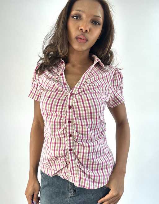 Vintage plaid top in pink