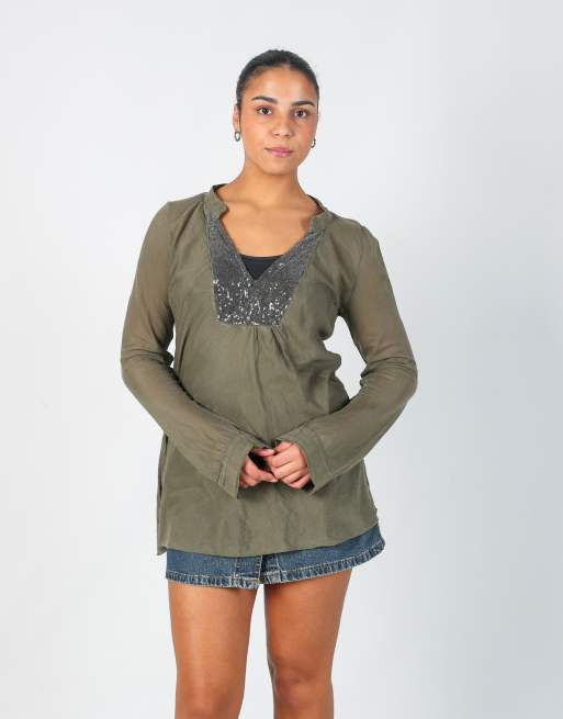 Vintage Please L long sleeve top in dark green
