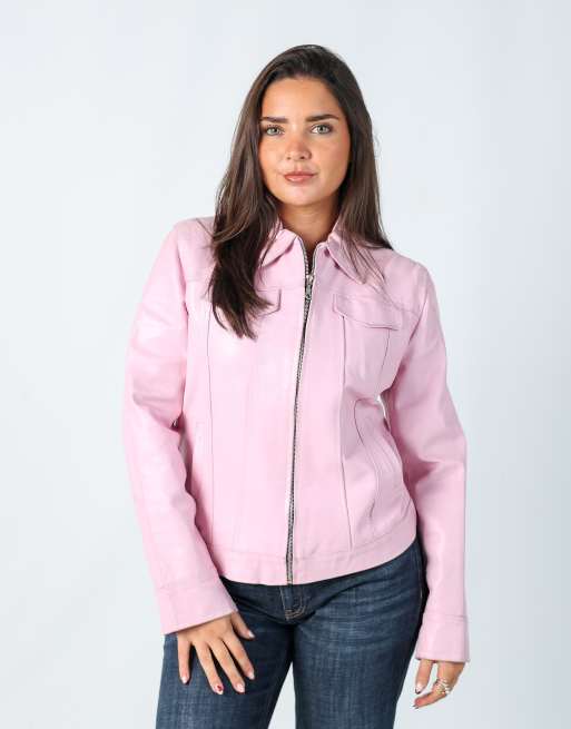 Vintage Please S leather jacket in baby pink