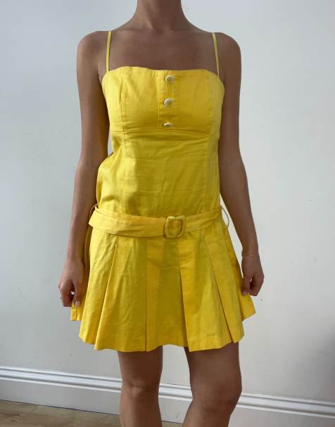 Vintage pleated dress in yellow - view 1
