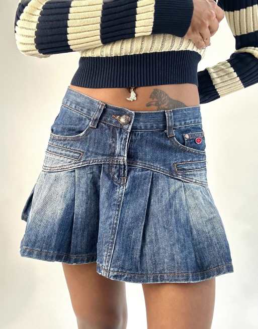 Vintage pleated mini skirt in blue, 3 of 4