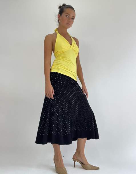 Vintage polka dot midi skirt in black and white - view 1