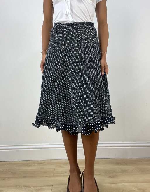 Vintage polka dot midi skirt in black