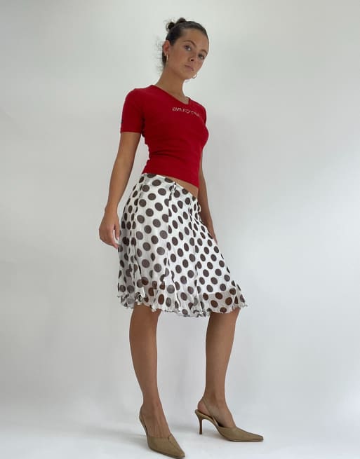 Vintage polka dot mini skirt in white and brown