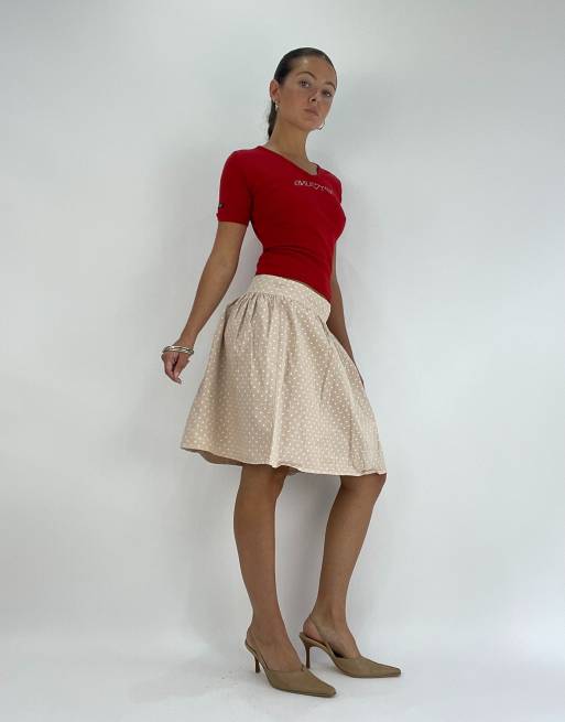 Vintage polka dot print mini skirt in beige