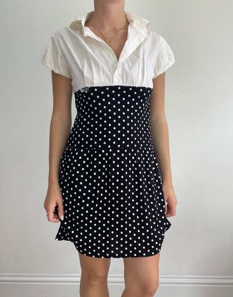 Vintage polka dot shirt dress in white - view 1