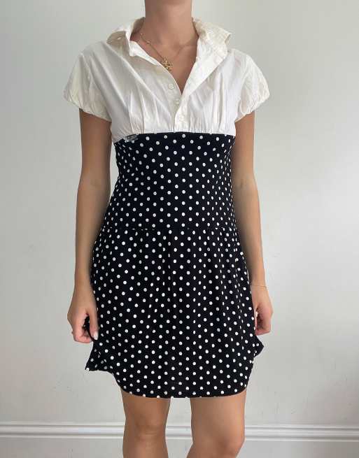 Vintage polka dot shirt dress in white