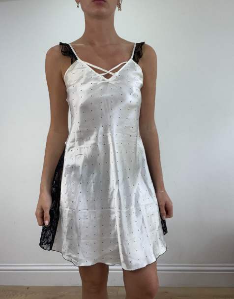 Vintage polka dot slip dress in white - view 1