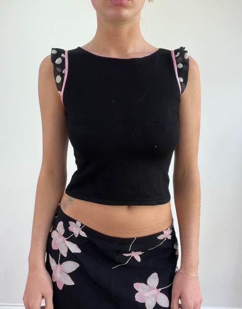 Vintage polka dot tank top in black - view 1