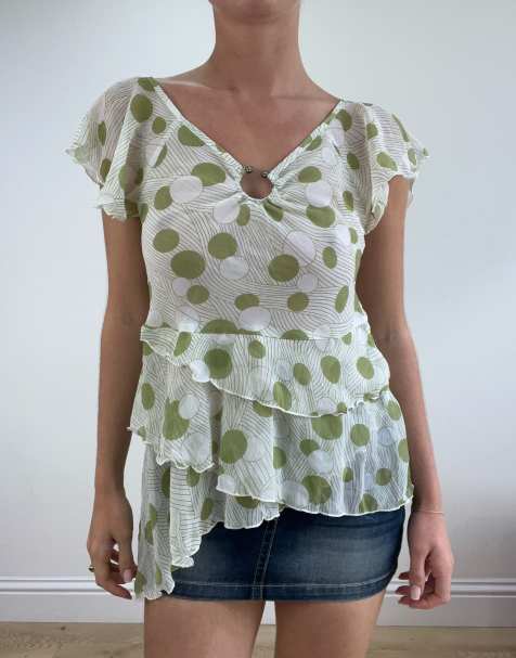 Vintage polka dot top in green - view 1