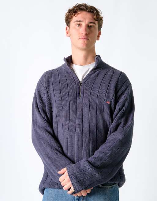 Vintage Polo Jeans Ralph Lauren XL Knit Sweatshirt Navy Blue Quarter Zip