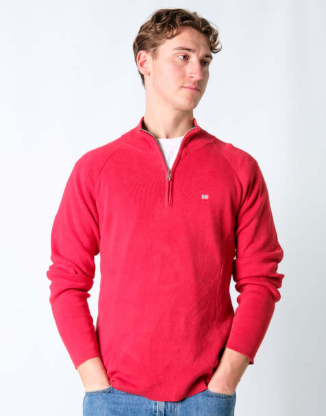 Vintage Polo Jeans Ralph Lauren XL Knit Sweatshirt Red Quarter Ziop - view 1