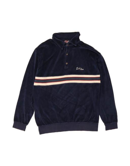 Vintage Polo Neck Fleece Jumper XL In Blue Striped