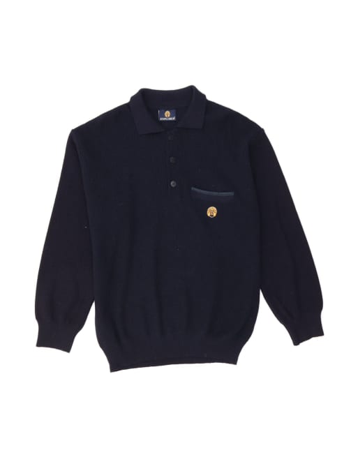 Vintage Polo Neck Jumper Sweater It 50 Medium In Blue Wool
