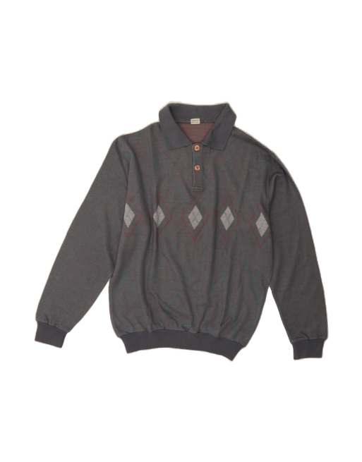 Vintage Polo Neck Jumper Sweater Medium In Grey Argyle/diamond