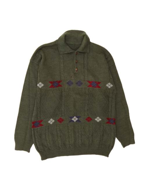 Vintage Polo Neck Jumper Sweater Medium In Khaki Geometric