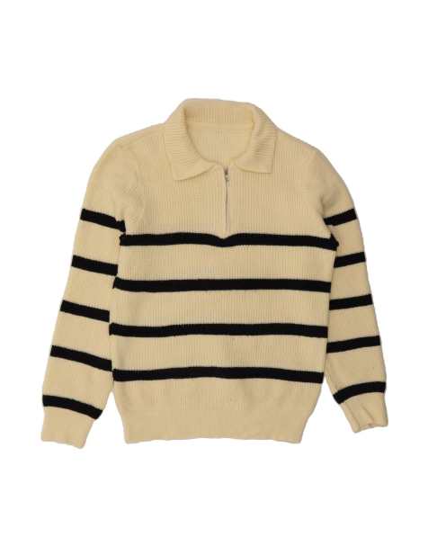 Vintage Polo Neck Jumper Sweater Medium In Off In White Striped - view 1