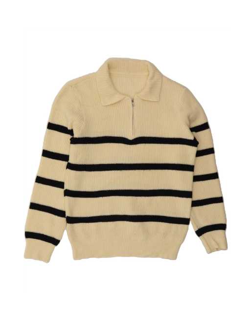 Vintage Polo Neck Jumper Sweater Medium In Off In White Striped
