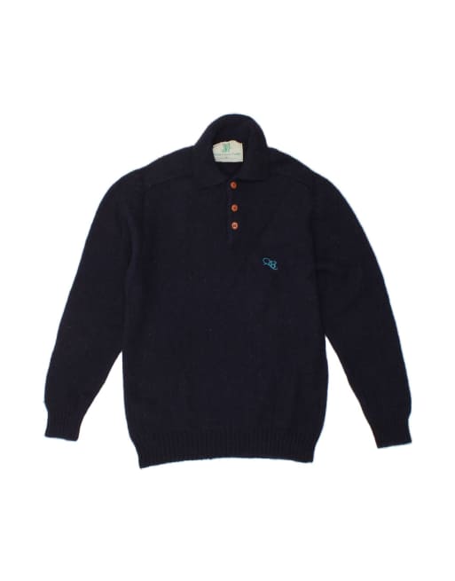Vintage Polo Neck Jumper Sweater Small In Blue