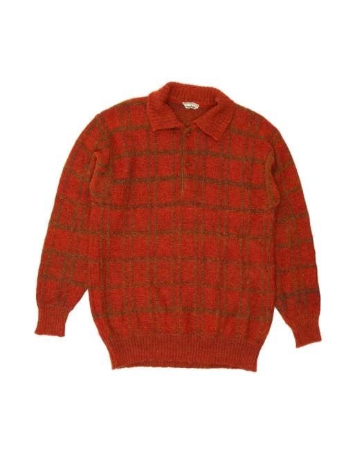 Vintage Polo Neck Jumper Sweater Small In Burgundy Check