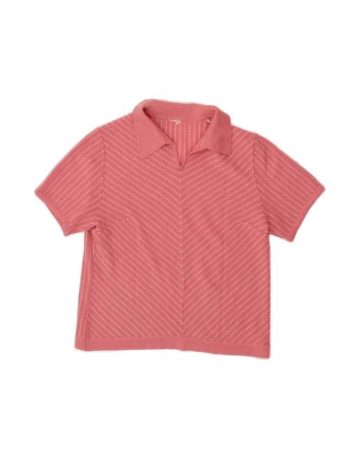 Vintage Polo Neck Jumper Sweater UK 12 Medium In Pink Pinstripe